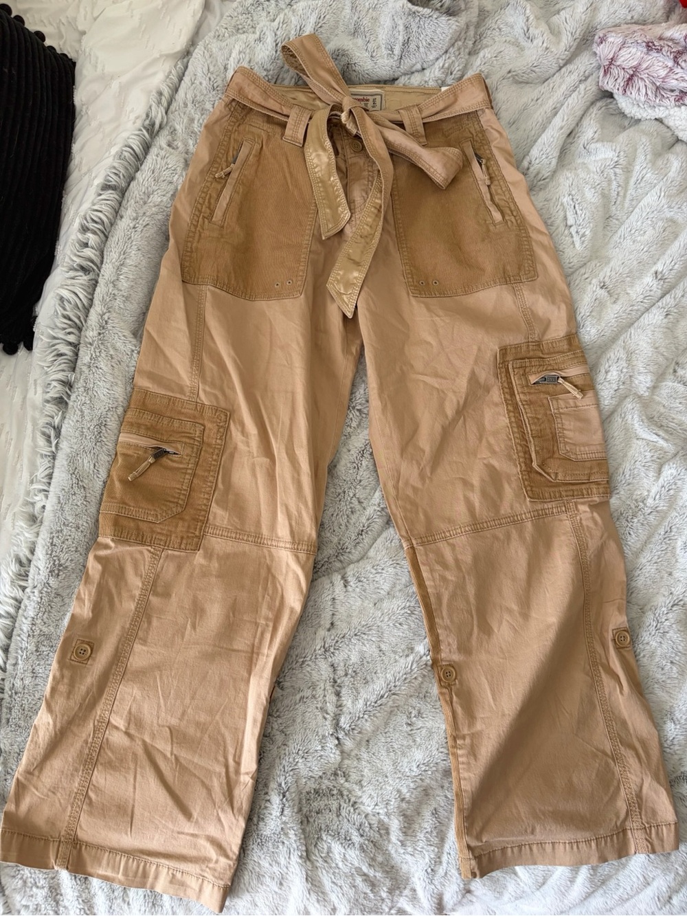 Y2K Abercrombie & Fitch Corduroy Satin Wide Leg Waist Tie Cargo Pants
